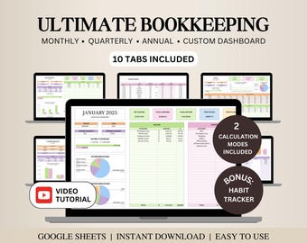 Small Business Bookkeeping Spreadsheet Income and Expense Tracker Profit and Loss Google Sheets Accounting Sales Tracker Invoice Tax Tracker