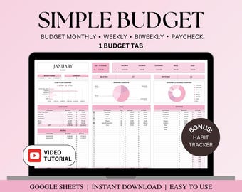 Budget Planner Google Sheets, Budget Spreadsheet, Monthly Budget, Biweekly Weekly Budgeting, Paycheck Budget Template, Expense Tracker