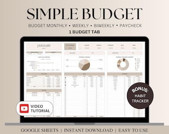 Budget Planner Google Sheets, Budget Spreadsheet, Monthly Budget, Biweekly Weekly Budgeting, Paycheck Budget Template, Expense Tracker