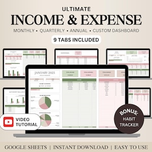Income and Expense Tracker Spreadsheet, Personal Financial Planner, Small Business Bookkeeping, Annual Monthly Expense Tracker Google Sheets