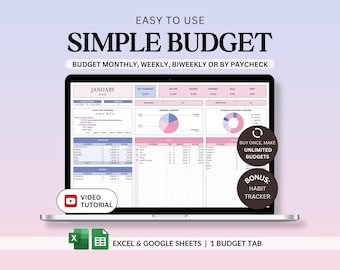 Budget Planner Spreadsheet: Expense Tracker - Paycheck Weekly & Monthly (Excel Google Sheets)
