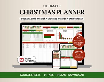 Christmas Planner Spreadsheet Christmas Gift Tracker Google Sheets Holiday Gifts Planner Christmas Budget Christmas Cards Tracker