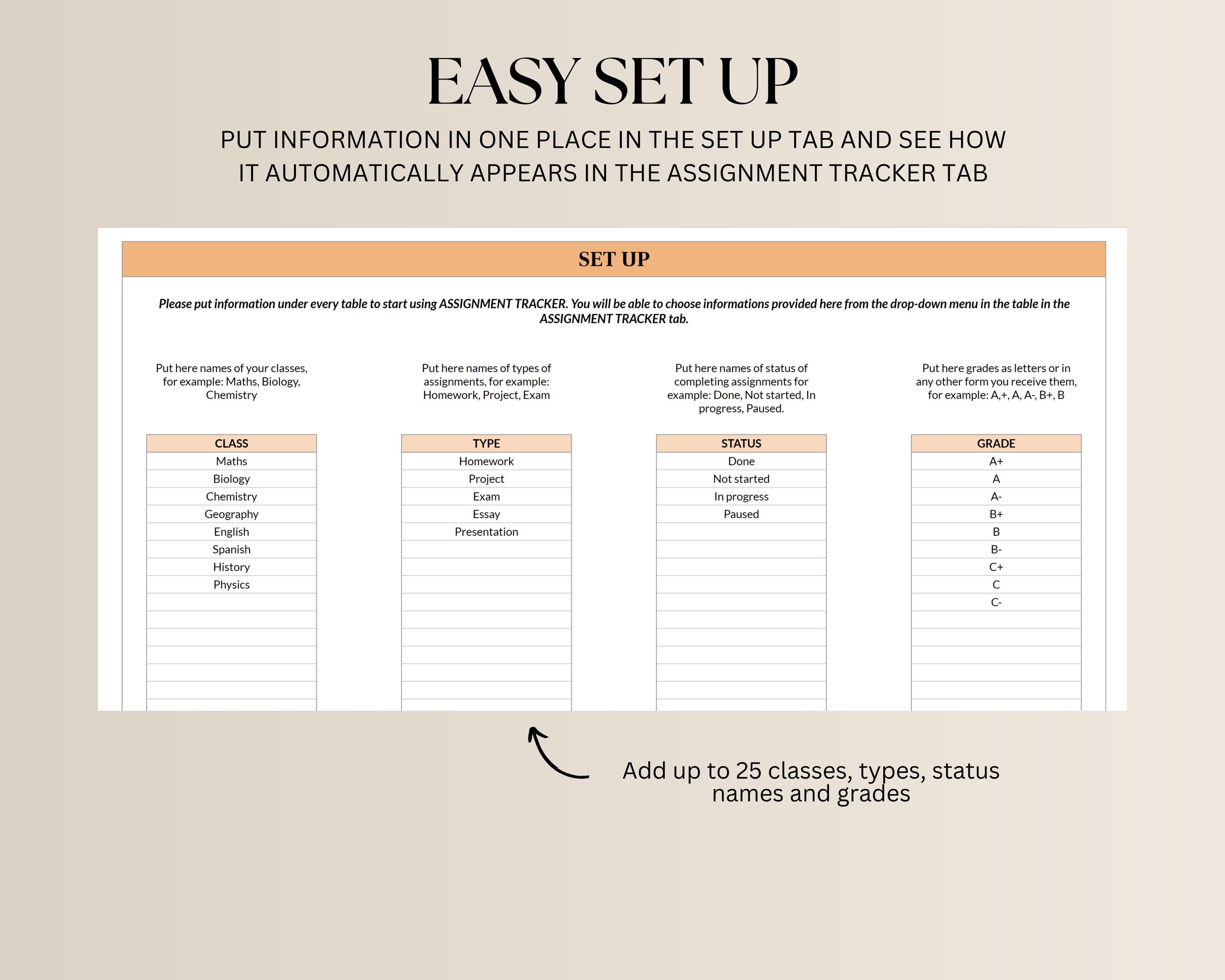 Simple Student Planner Spreadsheet, Assignment Tracker Google Sheets ...