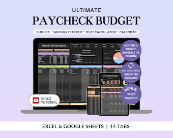 Feuille de calcul budgétaire pour les chèques de paie Modèle de budget Google Sheets Suivi budgétaire Excel Finances Planificateur budgétaire mensuel Suivi des factures Budget en mode sombre