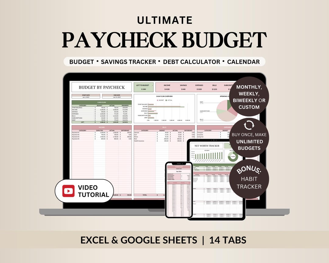 Paycheck Budget Spreadsheet: Excel & Google Sheets Template - Etsy