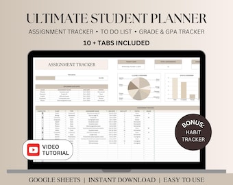 Foglio di calcolo per pianificatore definitivo degli studenti, monitoraggio degli incarichi Fogli Google, foglio di calcolo per il monitoraggio degli incarichi degli studenti, accademico, pianificatore scolastico