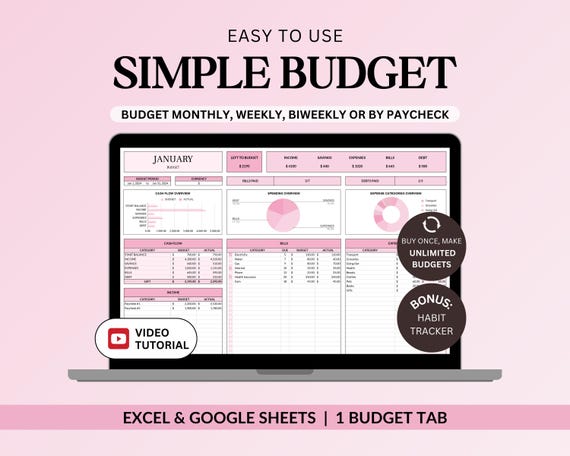 Budget Planner Google Sheets Budget Spreadsheet Excel Budget Tracker Finance Monthly Budget Template Weekly Budgeting Expense Tracker Pink