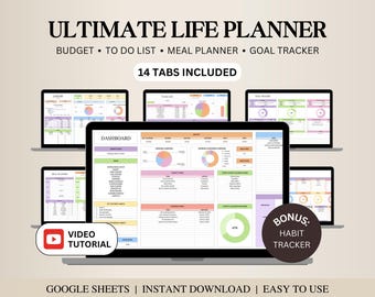ADHD Life Planner Google Sheets, Digital Organizer, Budget Tracker Habit Tracker To Do List Calendar Goal Tracker, Meal Planner Spreadsheet