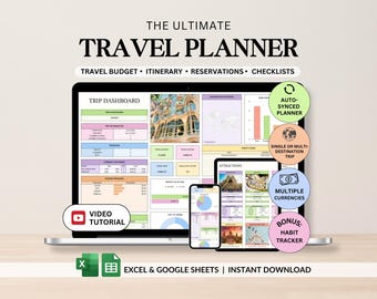 Travel Planner Google Sheets Excel Trip Planner Digital Travel Itinerary Holiday Packing List Vacation Checklist Travel Budget Spreadsheet
