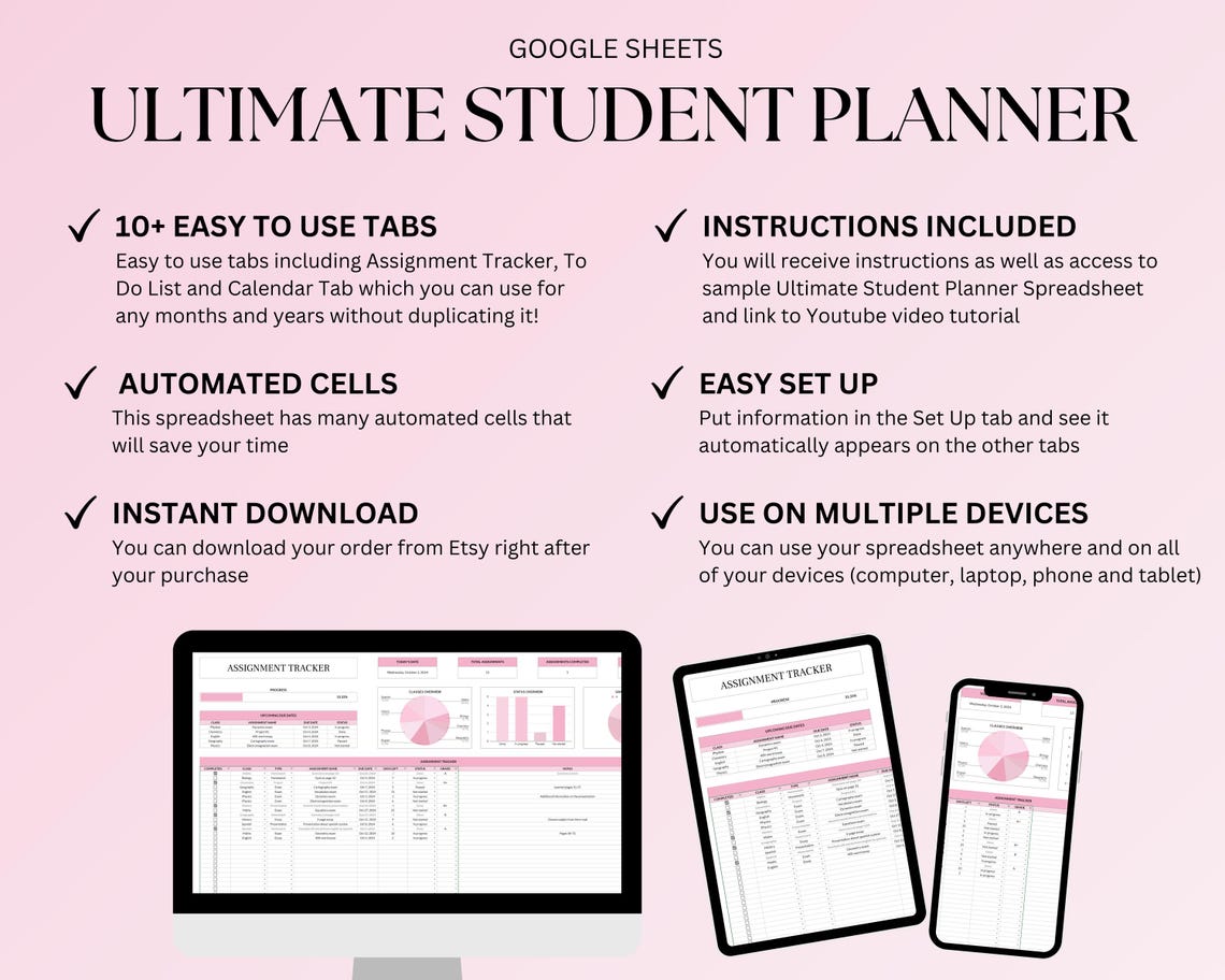 Ultimate Student Planner Spreadsheet, Assignment Tracker Google Sheets ...