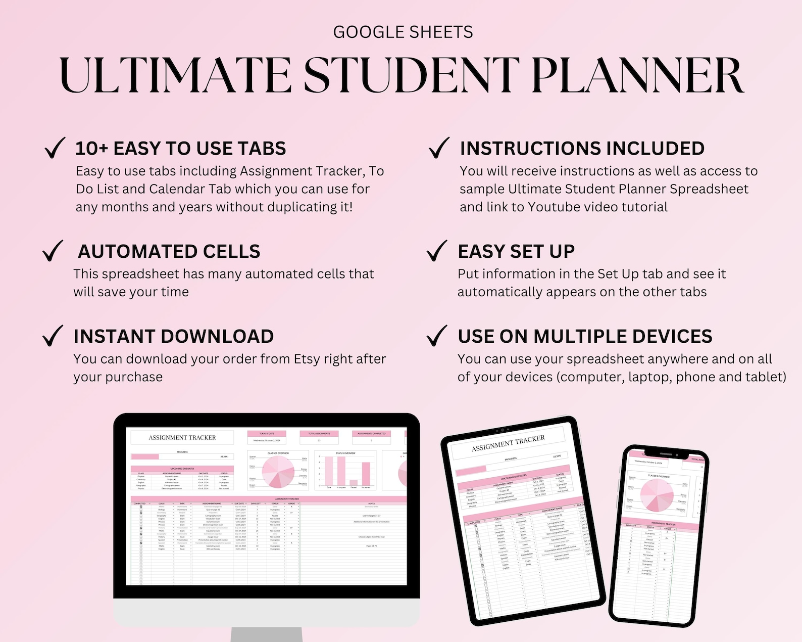 Ultimate Student Planner Spreadsheet, Assignment Tracker Google Sheets ...