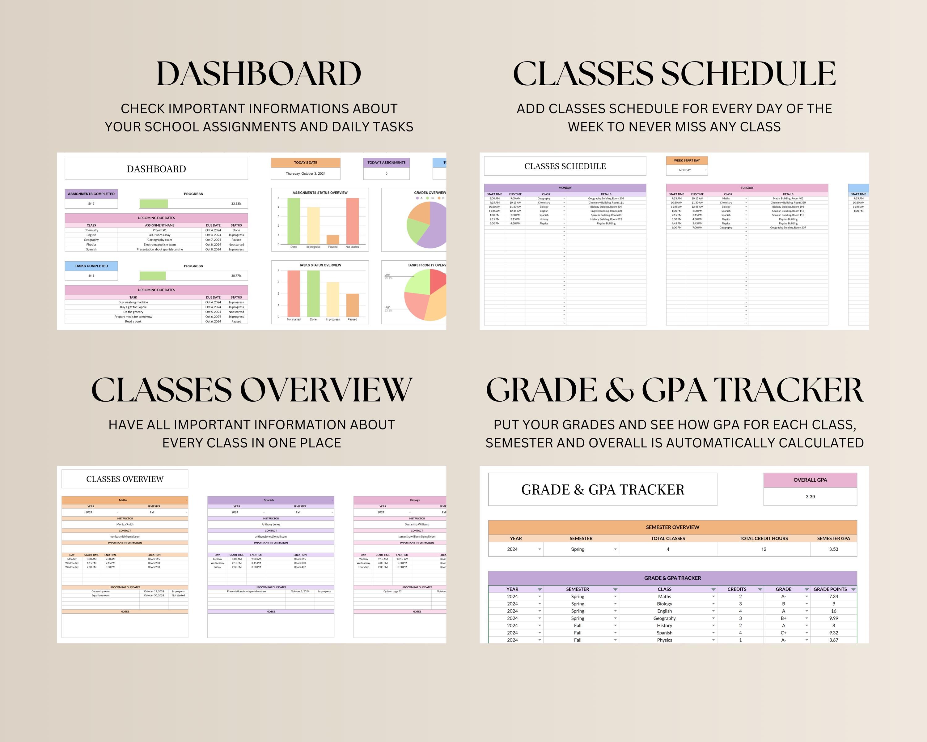 Ultimate Student Planner Spreadsheet, Assignment Tracker Google Sheets ...