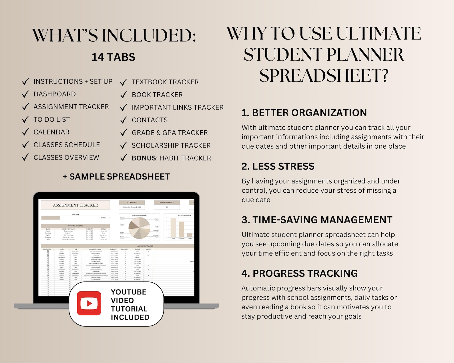 Ultimate Student Planner Spreadsheet, Assignment Tracker Google Sheets ...