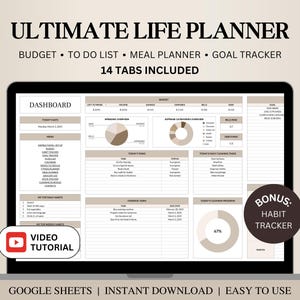ADHD Life Planner Google Sheets, Digital Organizer, Budget Tracker Habit Tracker To Do List Calendar Goal Tracker, Meal Planner Spreadsheet