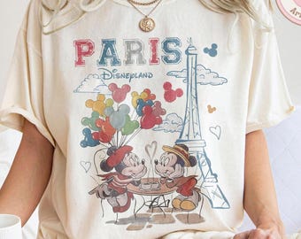 Vintage Retro Disneyland Paris shirt, Mickey Minnie Eiffel Tower WDW Disneyland family matching shirts Girls trip outfit Tee
