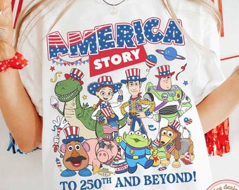 Chemise Toy Story du 4 juillet 2026, t-shirt du jour de l'indépendance de Disney Story to 250th and Beyond, chemises patriotiques de la famille Disneyland WDW