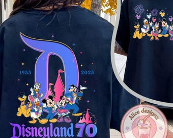 Two-sided Disneyland 70th anniversary shirt, Happiest Place on Earth Mickey & friends balloon shirt, Family vacation matching shirts