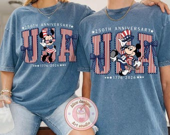 Coquette USA Mickey Minnie Disney Fourth of July Shirt, 250th anniversary Independence Day Tee, America Patriotic Family Disney trip shirt