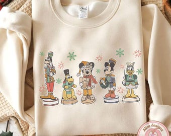 EMBROIDERED Mickey & friends Nutcracker Christmas Sweatshirt Tshirt Hoodie, Disney world Disneyland Christmas Embroidery shirt