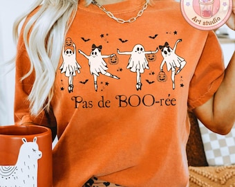 Coquette Bow Ballerina Ghost Halloween Shirt, Dancer Halloween Tees, Pas de Boo-rée Spooky Dance Teacher Bow Ballet Teacher Gift sweatshirt