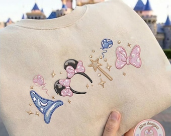 EMBROIDERED Magical Minnie Bow ears Tshirt Sweatshirt Hoodie, Disney sorcerer Magic Kingdom WDW Disneyland Embroidery shirt