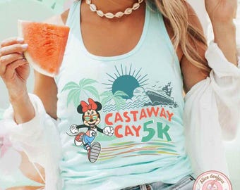 Camiseta de la carrera Castaway Cay 5k de runDisney, camiseta de Mickey y Minnie de Disney Cruise Line de runDisney, camiseta sin mangas para maratonistas en cruceros.