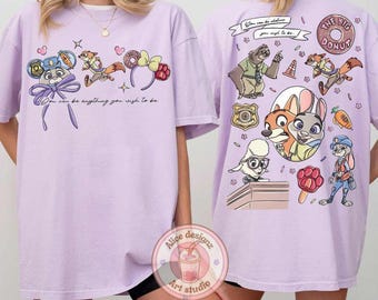Two-sided Zootopia Judy Rabbit and Nick Fox Disney shirt, Coquette Disney World Disneyland trip Girly T-shirt Sweatshirt