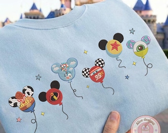EMBROIDERED Pixar characters balloon T-shirt Sweatshirt Hoodie, Toy Story Lightning Mcqueen Cars WDW Disneyland Embroidery shirt