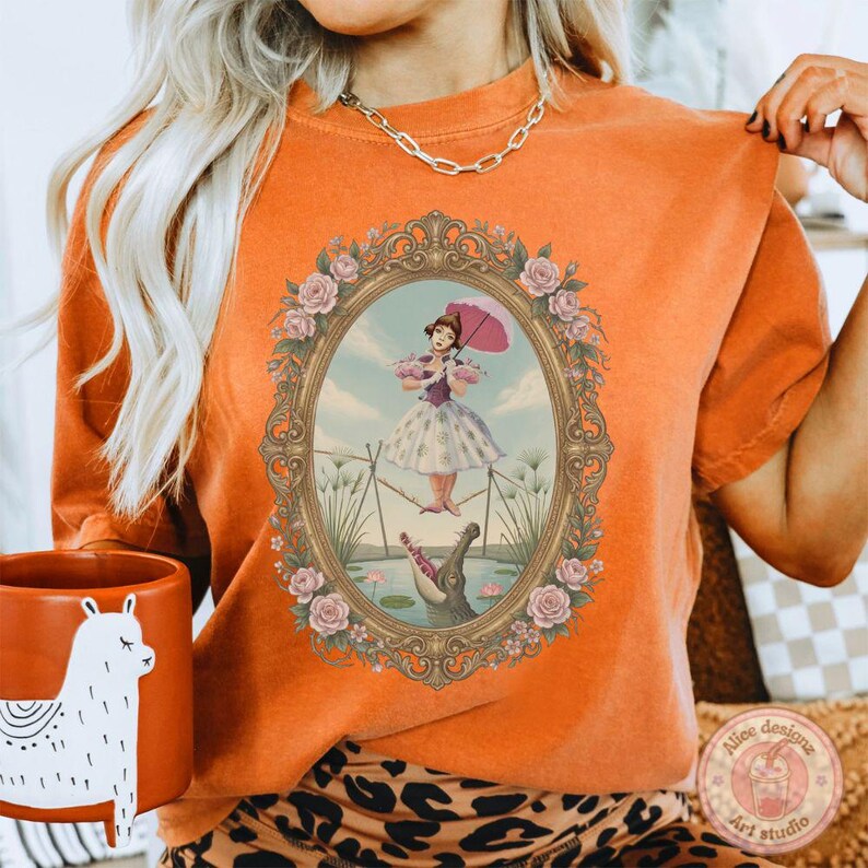 Retro Haunted Mansion Tightrope Girl Shirt, Flower Tightrope Walker T-shirt Coquette Disneyland Spooky costume shirt image 4