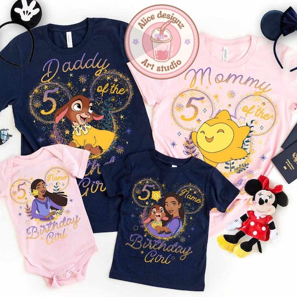 Personalized Disney Wish Birthday shirt, Birthday girl party family matching shirt, Asha Star Wish shirt, WDW Disneyland Birthday trip Tee