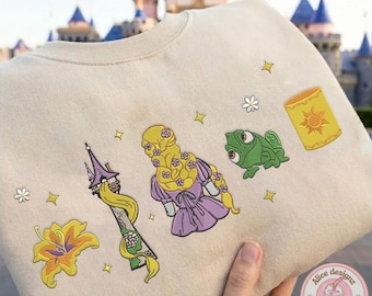 EMBROIDERED Rapunzel Princess Tshirt Sweatshirt Hoodie, Disney Tangled Pascal Magic Kingdom WDW Disneyland Embroidery shirt