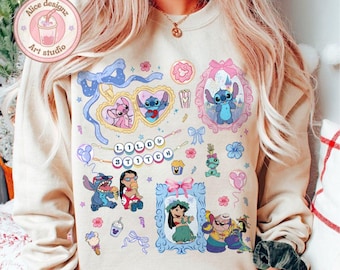 Coquette bows Lilo & Stitch shirt, Cute Stitch Angel Lilo Hawaii Aloha shirt, girly aesthetics summer shirt, Girls trip group shirts