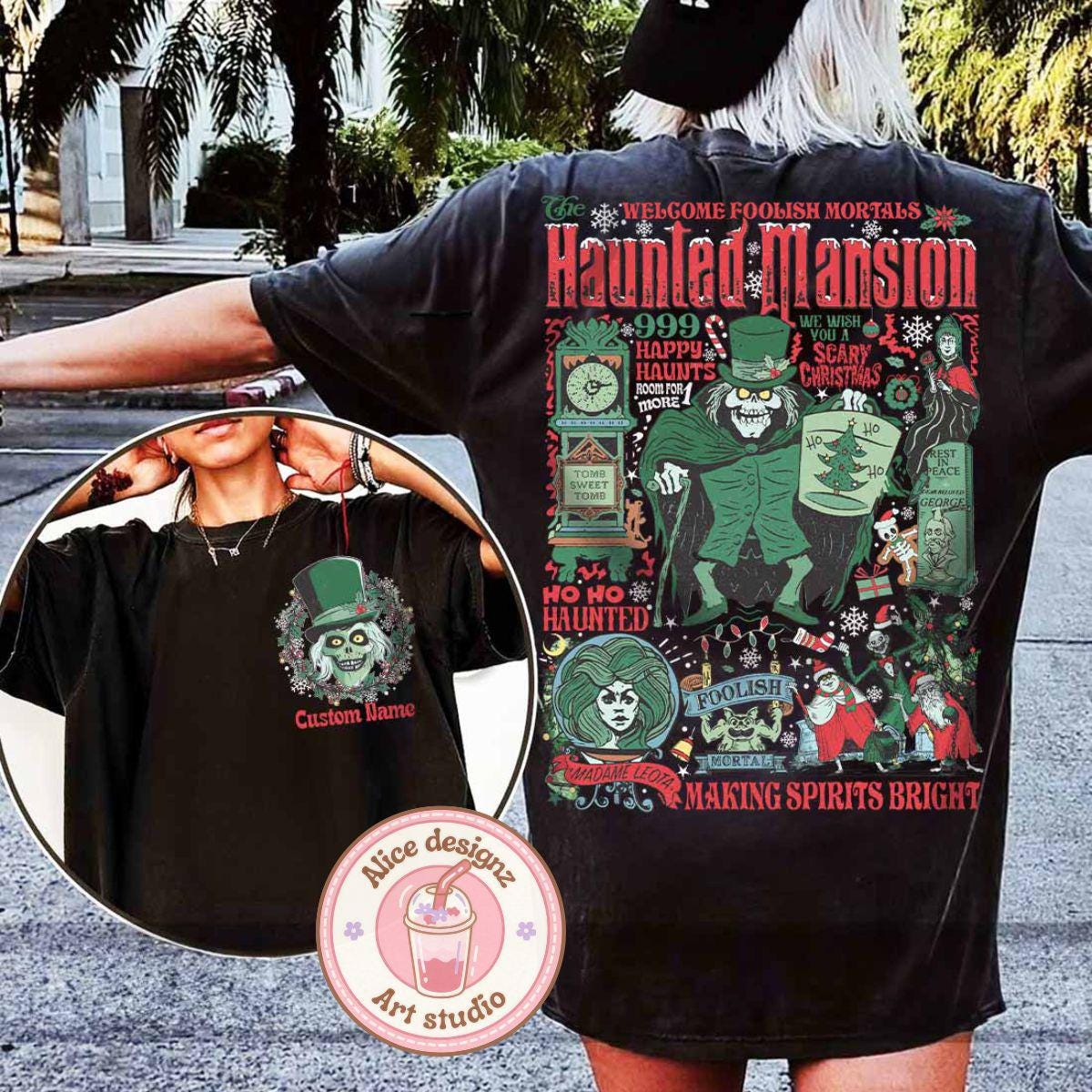 Vintage The Haunted Mansion Christmas shirt, Making Spirits Bright Hatbox Hitchhiking Ghosts WDW Disneyland Haunted Mansion Holiday shirt
