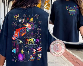Two-sided Disneyland 70th anniversary Paint the Night shirt, Electrical Parade Mickey & friends shirt, Family vacation matching shirts