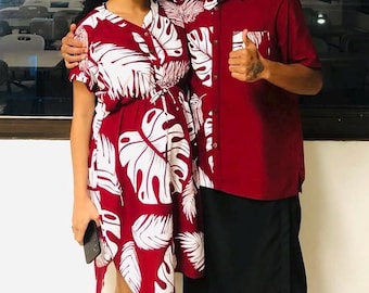 Matching Hawaiian Outfit Set | Mumu Dress & T-Shirt | Handmade Couple Clothes.