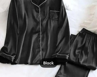 Satin silk Pajama Set for women, nightdress full Sleeve Sleepwear,silky soft nightdress