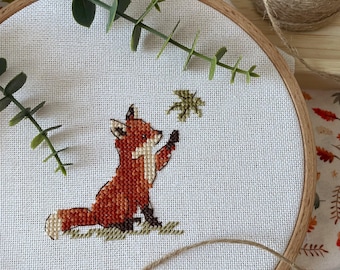 Fox With A Leaf Fall Autumn Forest Animals Cross Stitch Pattern (PDF)