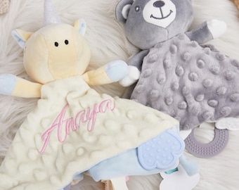 Personalized Animal Baby Lovey, Embroidered Name Baby Comforter, Animal Lovey, Security blanket, Baby Shower Gift,Gifts for Baby