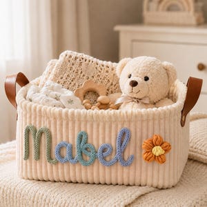 Cesta de almacenamiento personalizada para bebé, cesta de juguetes tejida con nombre personalizado, organizador para guardería, regalo bordado para baby shower, cesta de recuerdos para recién nacidos