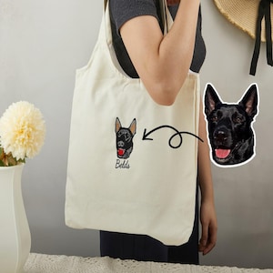 Bestickter Hund Canvas Tote, personalisierte Hunde Gesicht Canvas Tote Bag mit Namen, kundenspezifisches Haustier Geschenk für Hund, Katze, Vogel, Häschen