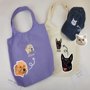 Benutzerdefinierte Hunde Gesicht Einkaufstasche, DIY bestickt Hundegesicht Canvas Einkaufstasche, Haustier Geburtstagsgeschenk, Katzengesicht besticktes Geschenk, niedliches Geschenk für Haustier Eltern