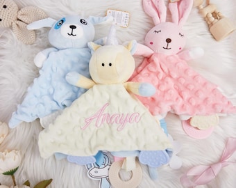Gepersonaliseerde veiligheidsdeken voor meisjes en jongens - geborduurde naam, veiligheidsdeken cadeaus pasgeboren baby, 1e verjaardagscadeau voor baby, cadeaus voor baby