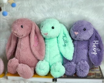 Personalisierte gestickte Häschen weiches Plüschtier, benutzerdefinierte Häschen, Blumenmädchen Geschenk, Baby-Dusche-Geschenk, monogrammiert Häschen, Geburtstagsgeschenk