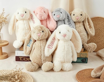 Personalized Baby Bunny Plush, Embroidered Name Rabbit, Newborn Keepsake, Baby Shower Gift, Nursery Stuffed Animal, Custom Gift for Baby