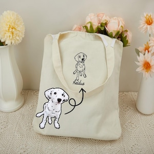 Hunde Gesicht Umriss Zeichnung Tragetasche, gestickte Hunde Gesicht Linie Canvas Tragetasche, Haustier Geburtstagsgeschenk, niedliches Geschenk für Haustier Eltern