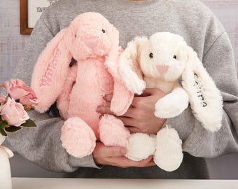 Custom Monogrammed Bunny Rabbit, Personalized Embroidered Bunny, Easter Baby Gift,Soft Plush Toy, Baby Gift, Flower Girl Gift, Newborn Gift
