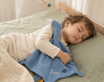 Personalisiertes Gänse-Kuscheltier, weiche Musselin-Decke mit Namensstickerei, individuelle Babydecke, ideales Geschenk zur Babyparty