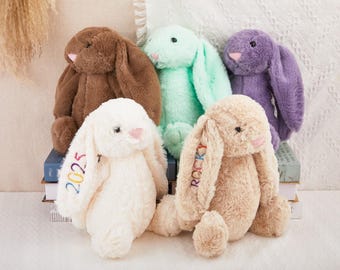 Custom Monogrammed Bunny Rabbit, Personalised Embroidered Rabbit,Newborn Baby Gift,  Plush Toy,Baby Shower,Flower Girl Gifts