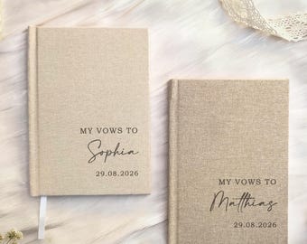 Linnen bruiloft gelofte boeken set-minimalistische belofte boeken, zijn en haar geloften elegant, geloften boeken met aangepast logo, gepersonaliseerde bruiloft aandenken
