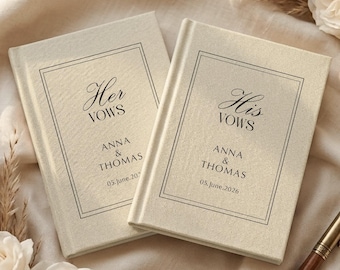 Linen Wedding Vow Books Set – Minimalist His and Her Vows, Custom Logo Keepsake, Personalized Vow Books, Easy to Hold, Gift for Bride Groom